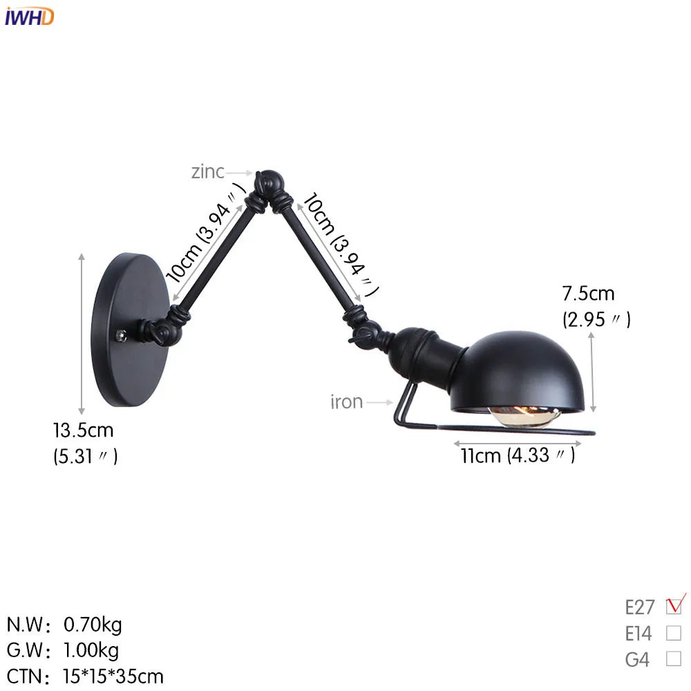 Antique Black Wall Lamp Vintage Industrial Sconce LED Applique Murale