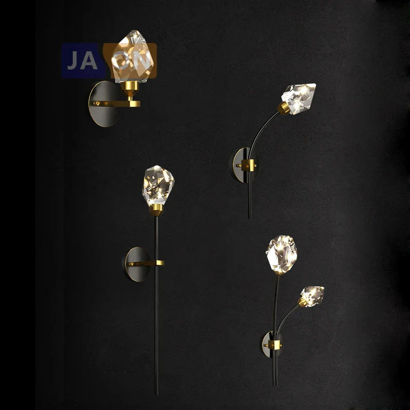 Black Gold Copper Crystal LED Wall Sconce Light for Bedroom Corridor