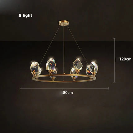 Crystal Copper Round Chandelier: Elegant LED Suspension Lamp for Dinning Room