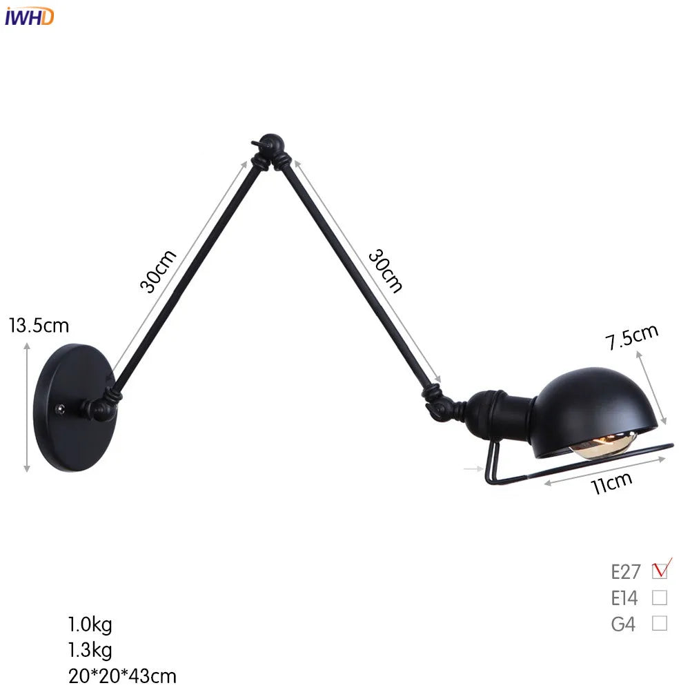 Antique Black Wall Lamp Vintage Industrial Sconce LED Applique Murale