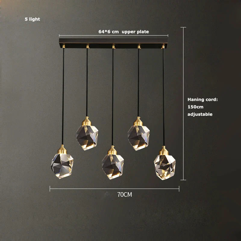 Black Crystal Copper LED Chandelier for Dining Room - Art Deco Hanging Lamp