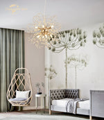 Nordic Dandelion Crystal LED Chandelier: Modern Sunflowers Pendant Light for Bedroom & Living Room