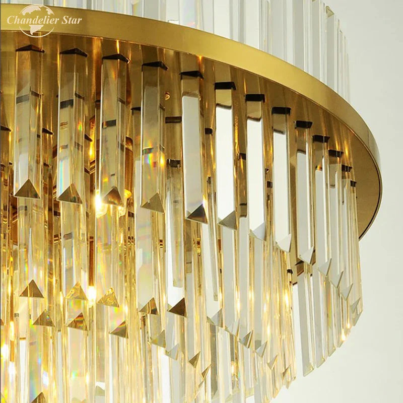 Round Gold Crystal Glass Pendant Light for Luxury Decor