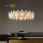 Silver Gold LED Feather Chandelier - Art Deco Round Pendant Light