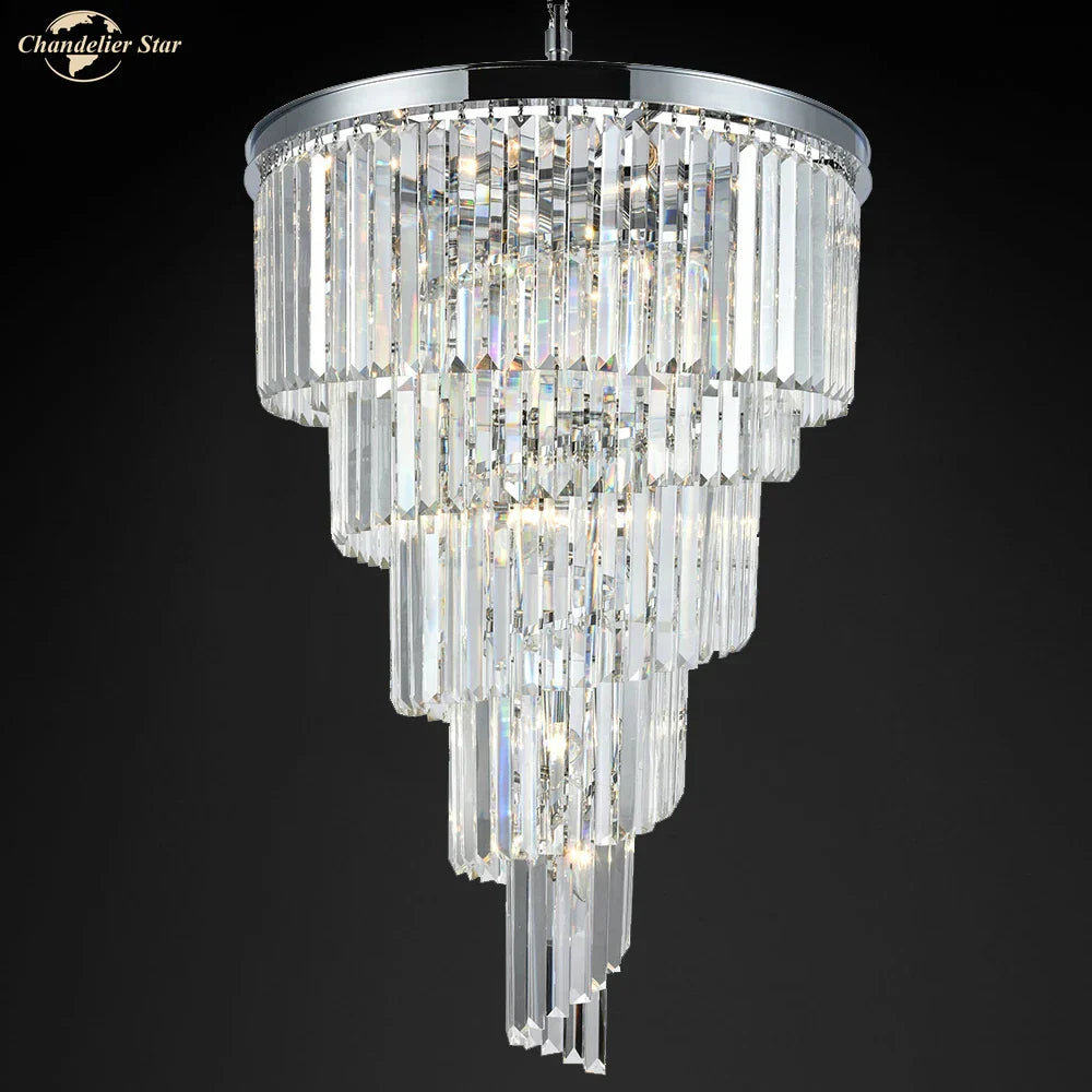 Luxury Prism LED Crystal Chandelier, Art Deco Spiral Design, Large Pendant Hanging Lamp