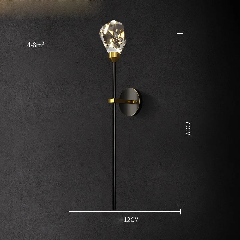 Black Gold Copper Crystal LED Wall Sconce Light for Bedroom Corridor