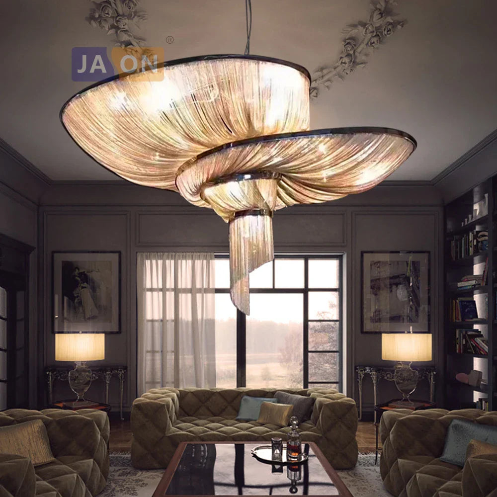 Art Deco LED Retro Vintage Aluminum Chain Chandelier Lighting Suspension