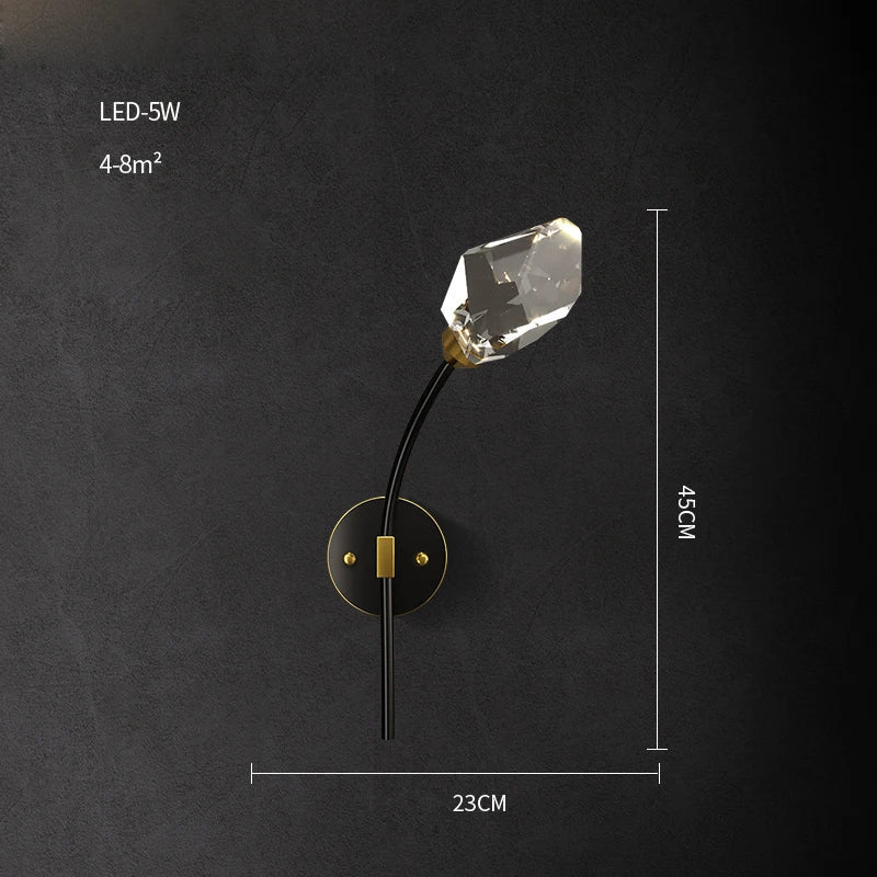 Crystal LED Wall Sconce for Bedroom Corridor - Designer Black Gold Wall Light