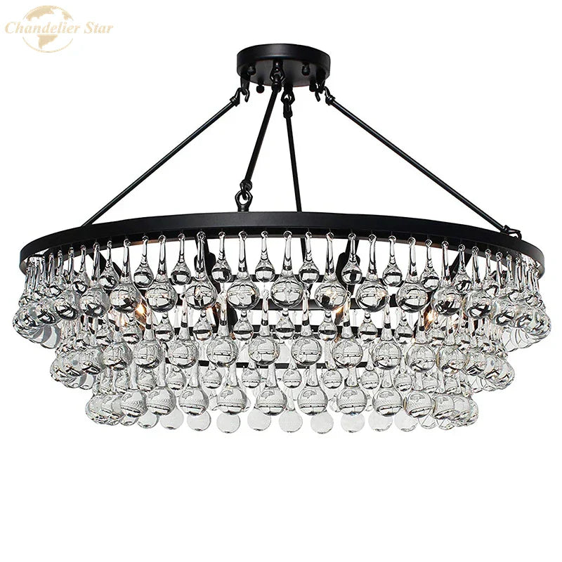 LED Round Glass Chandeliers Raindrop Pendant Lights Modern Living Hanging Lamps