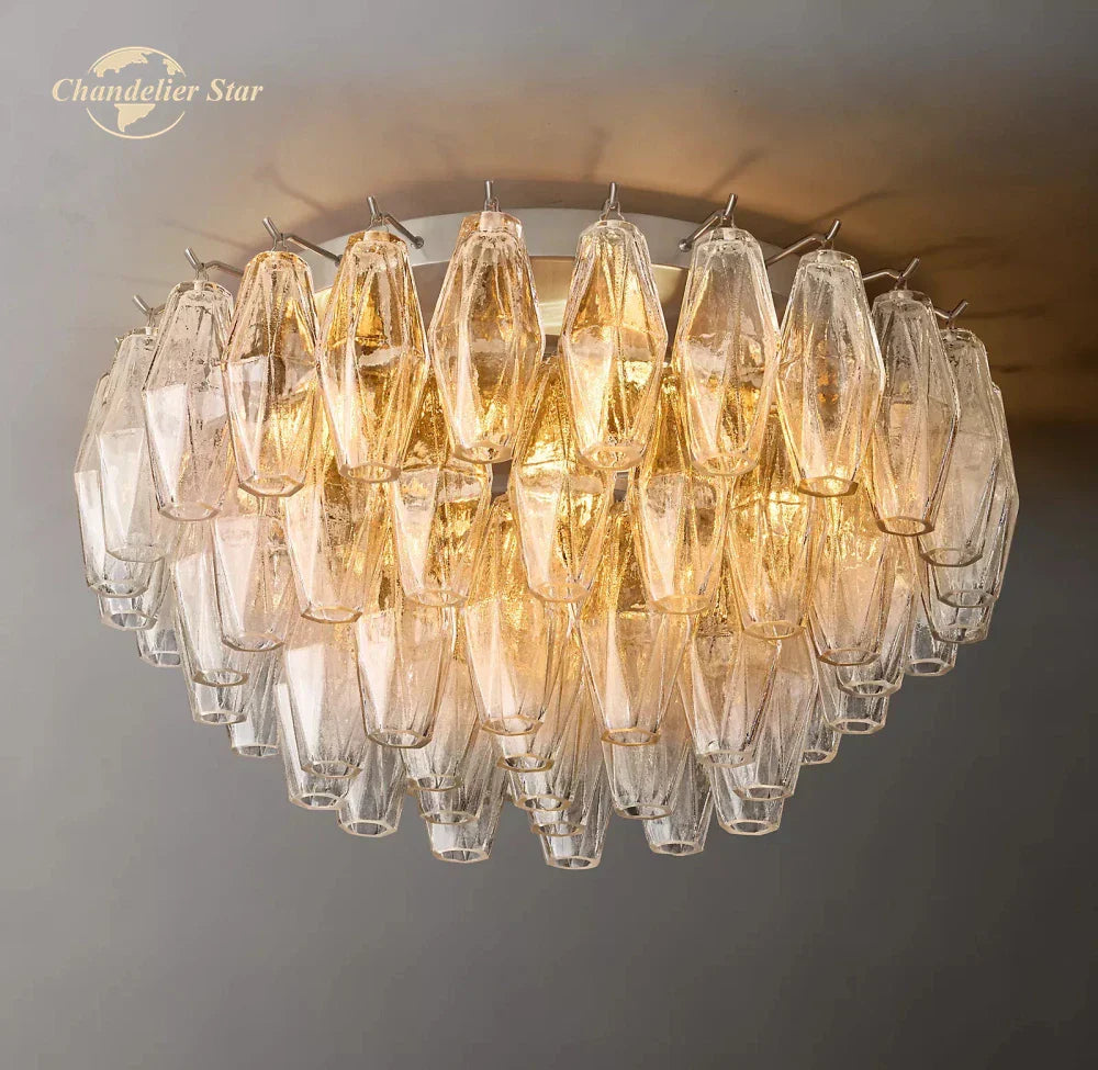 LED Glass Flushmount Ceiling Lamp Modern Round Fixture - Brass Finish