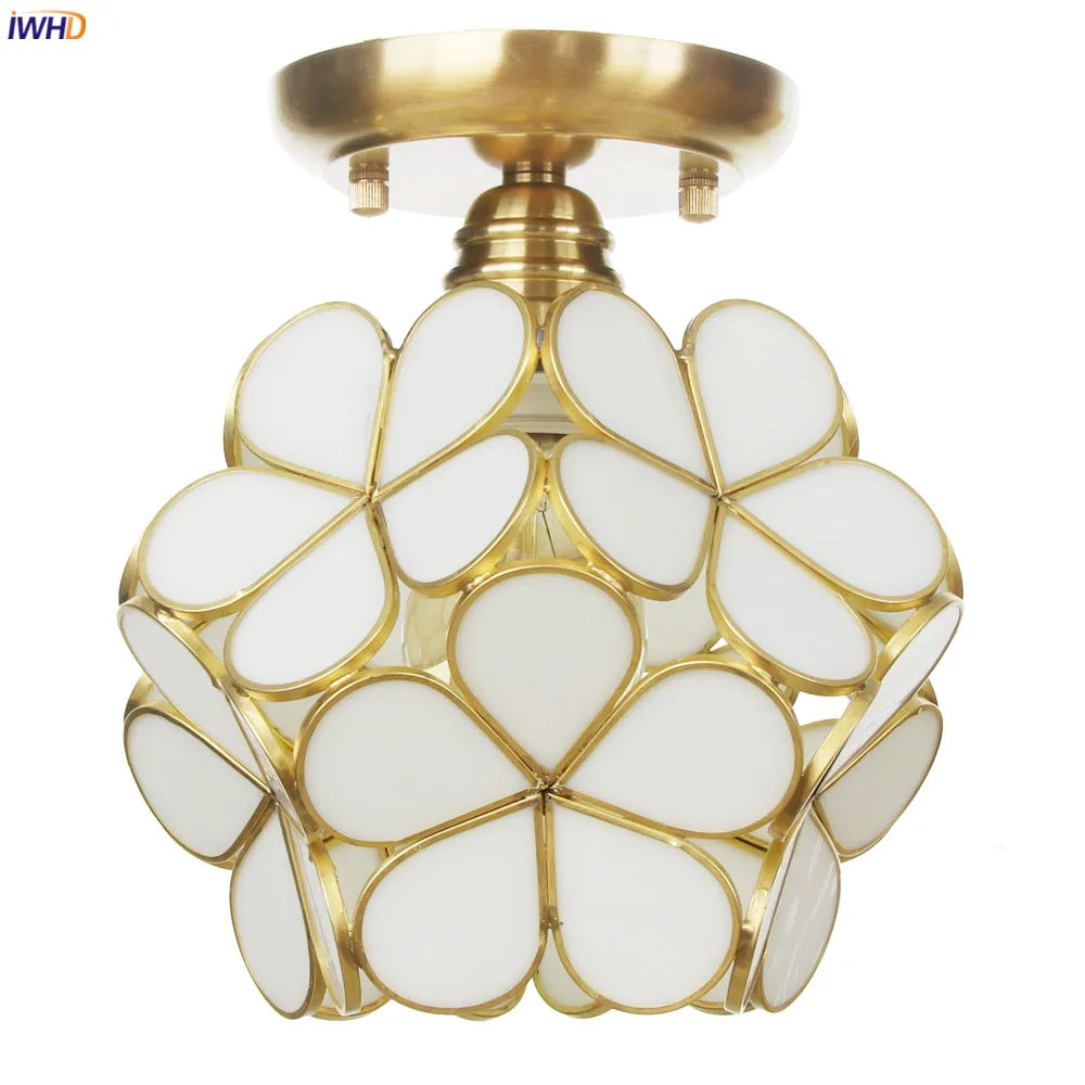 White Glass LED Ceiling Light Fixture, Nordic Modern Copper Ceiling Lamp