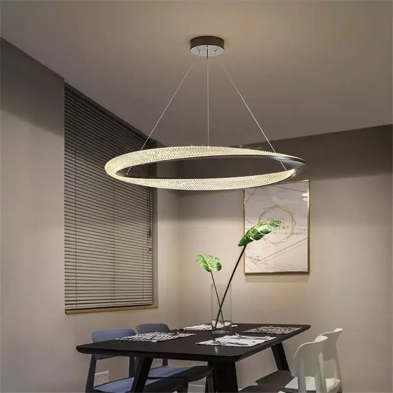 Black Circle Chrome Chandelier for Indoor Living Room Bedroom Kitchen Loft Office Hall