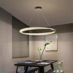 Black Circle Chrome Chandelier for Indoor Living Room Bedroom Kitchen Loft Office Hall