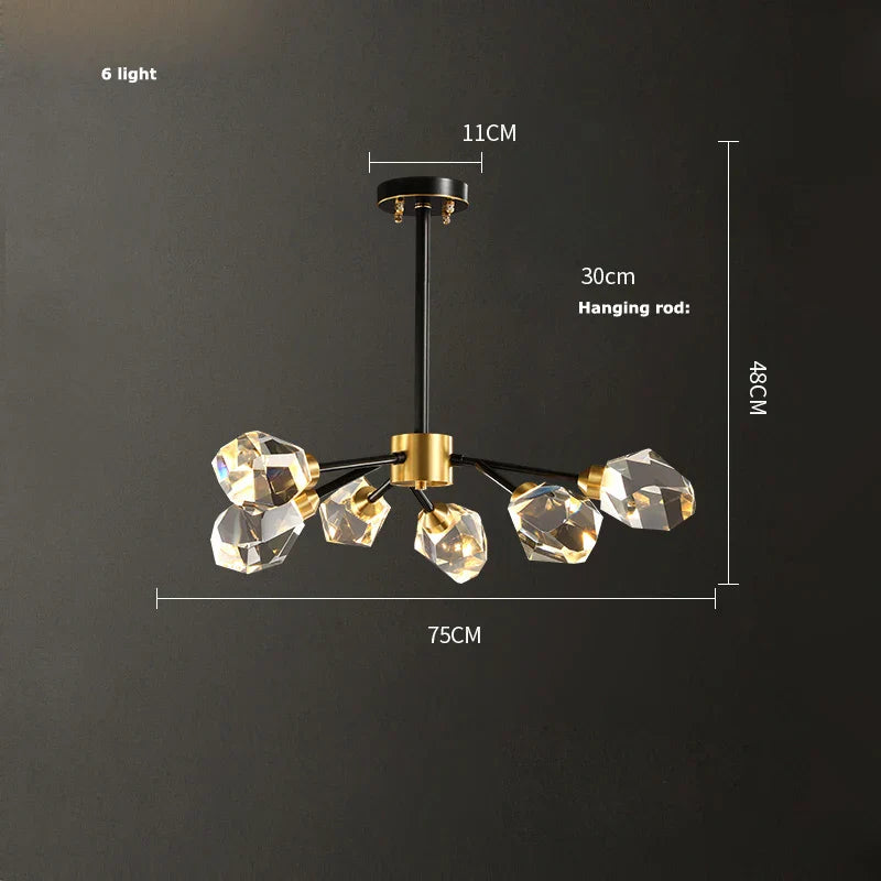Black Crystal Copper Chandelier LED Hanging Lamps for Dinning Room