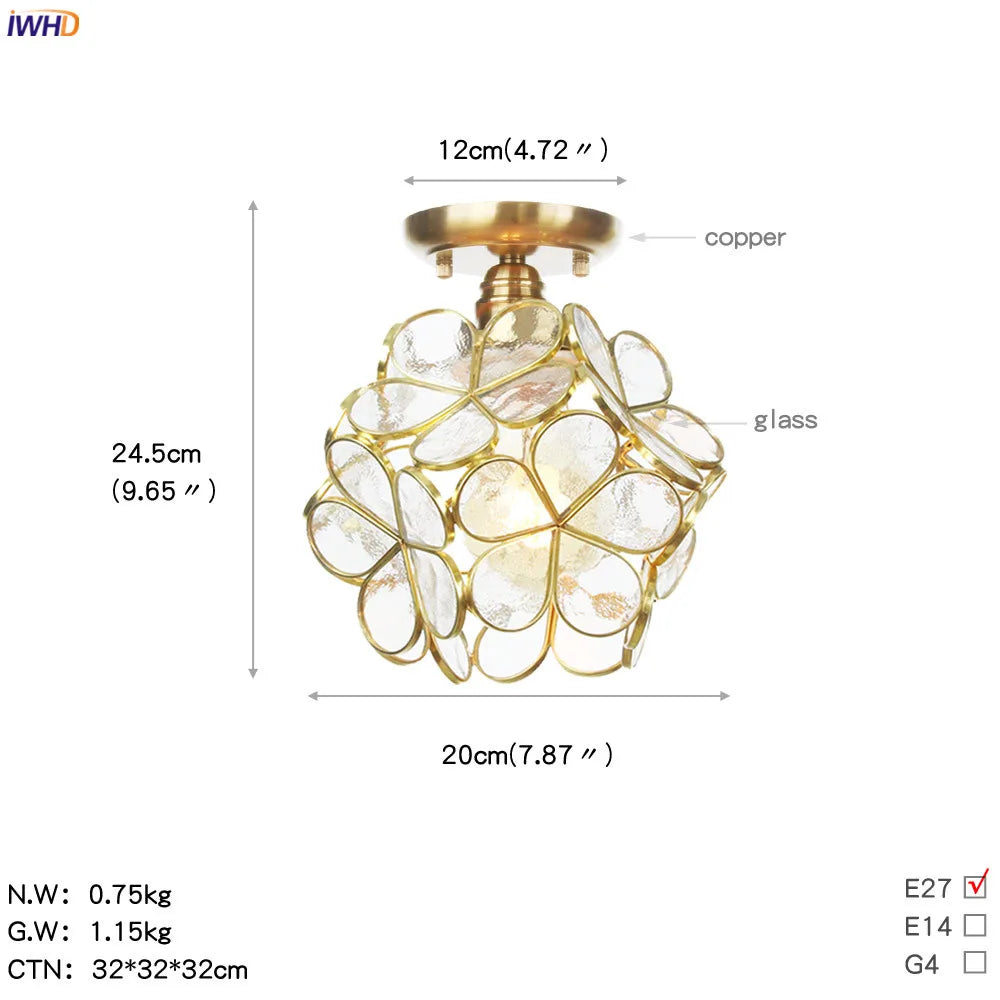 White Glass LED Ceiling Light Fixture, Nordic Modern Copper Ceiling Lamp