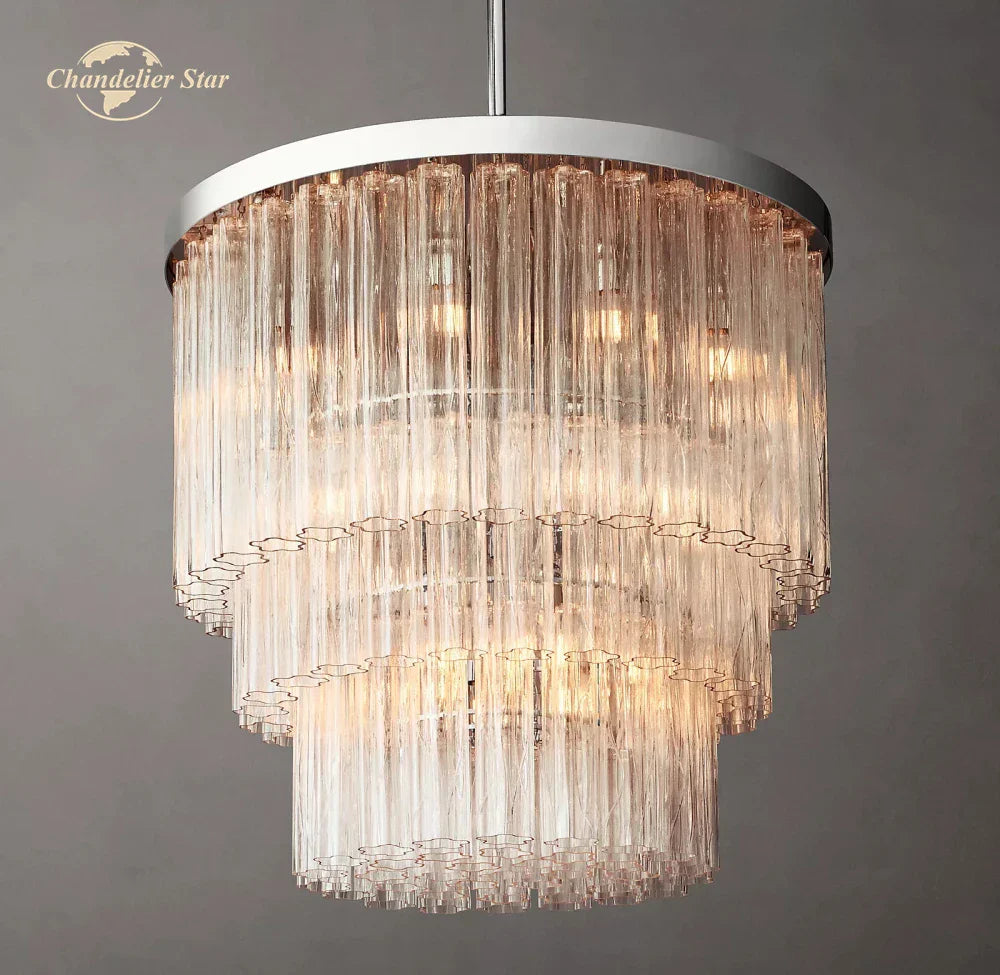 Cielo Glass Chandelier Three-Tier Round Hanging Lights for Living Dining Room