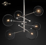 Modern Black Brass Chandelier Clear Glass Globe Island Pendant Lights