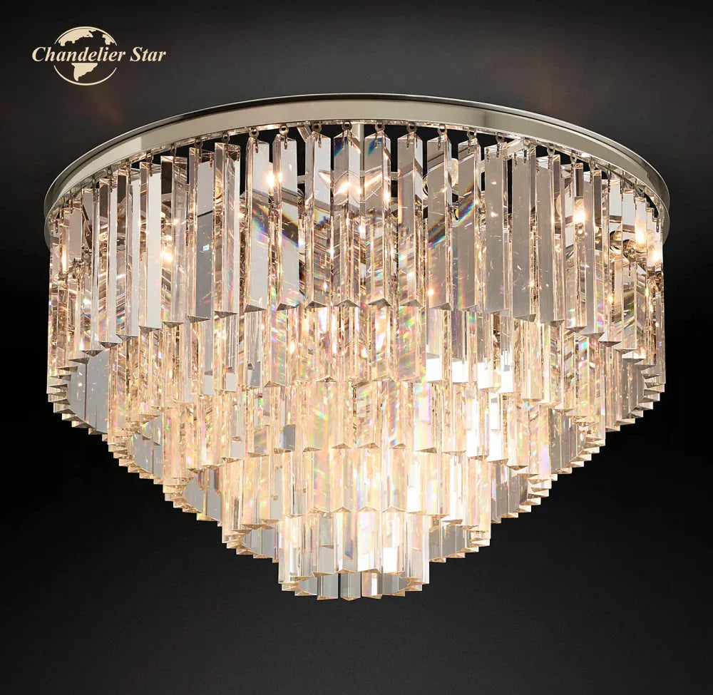 Crystal Flushmount Chandelier - Modern Ceiling Light for Living Room