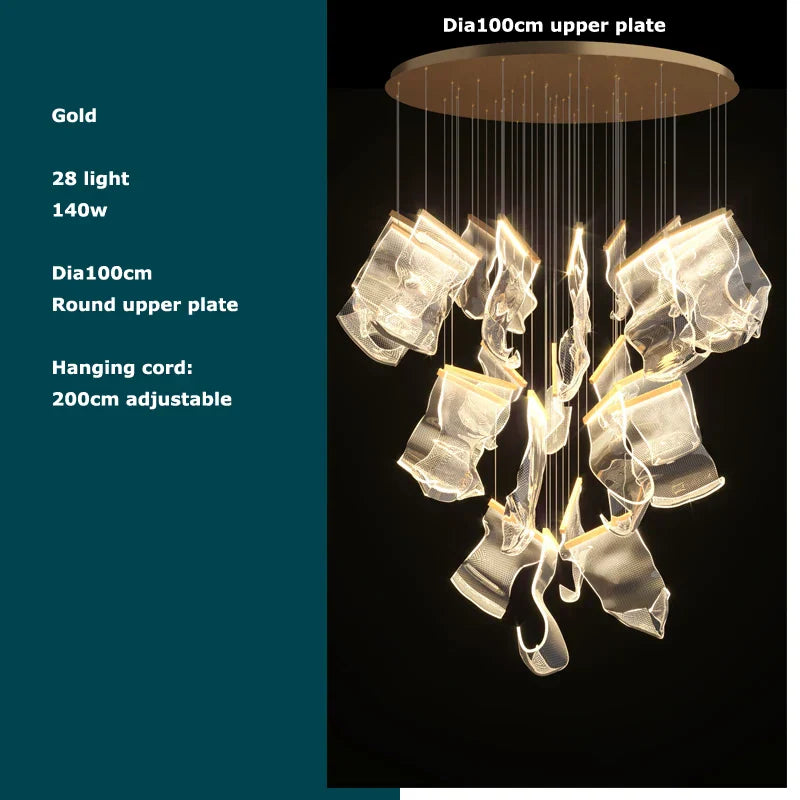 Golden Love Paper Chandelier: Postmodern LED Designer Lighting for Foyer