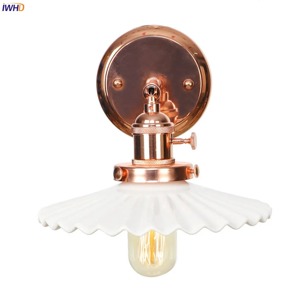 White Ceramic LED Wall Sconce Switch Rose Gold Color Wall Lamp