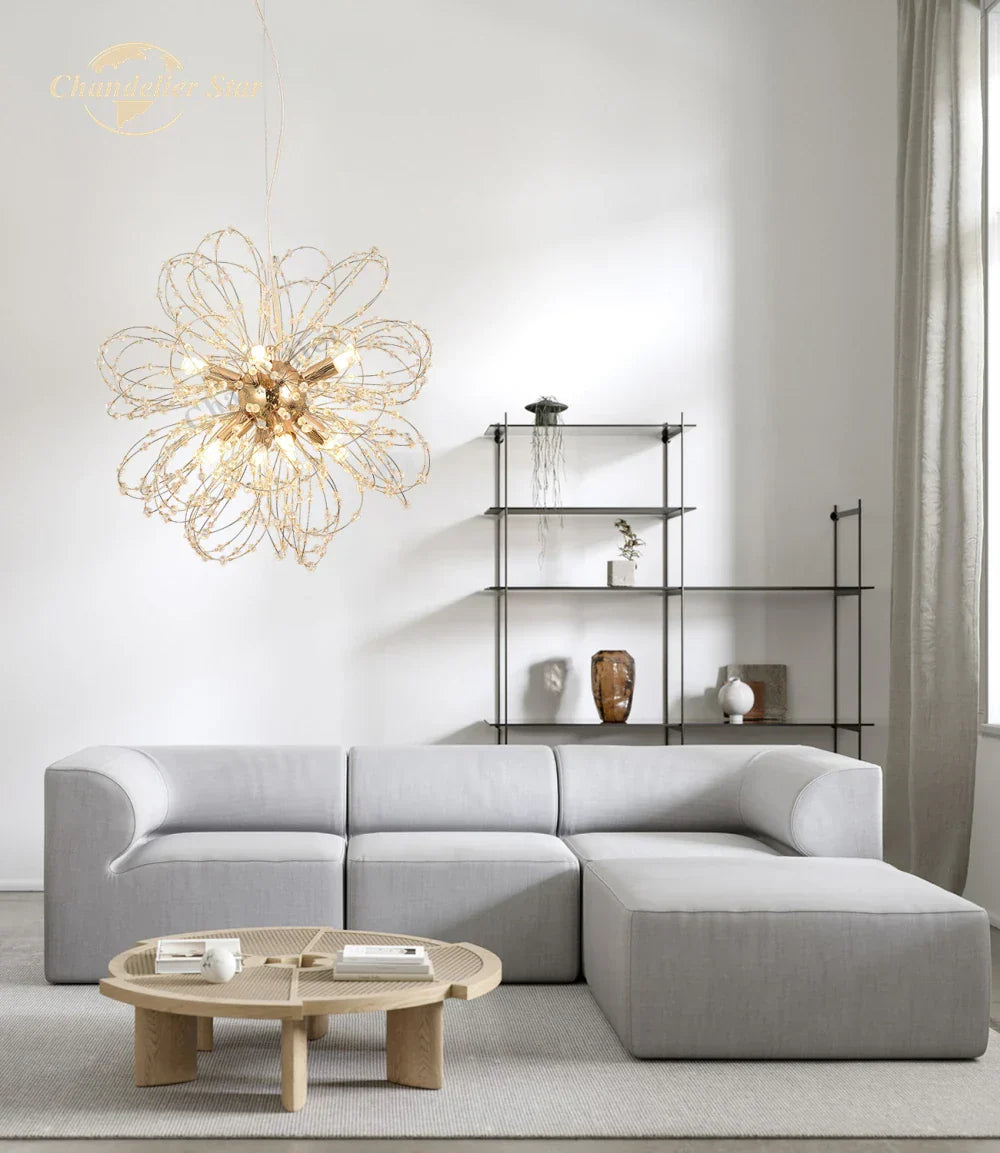 Nordic Dandelion Crystal LED Chandelier: Modern Sunflowers Pendant Light for Bedroom & Living Room