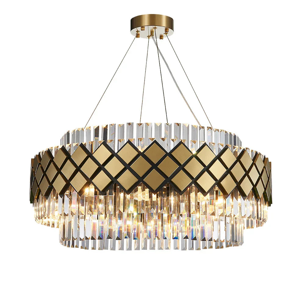 Gold LED Crystal Clear Art Deco Chandelier for Foyer