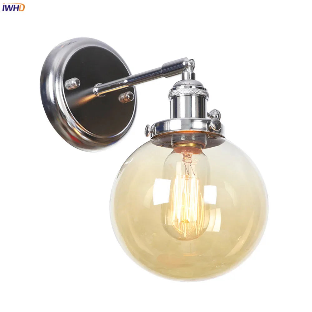 Amber Glass Ball Wall Lights - Modern LED Wall Lamp for Home Bedroom Mirror Stair