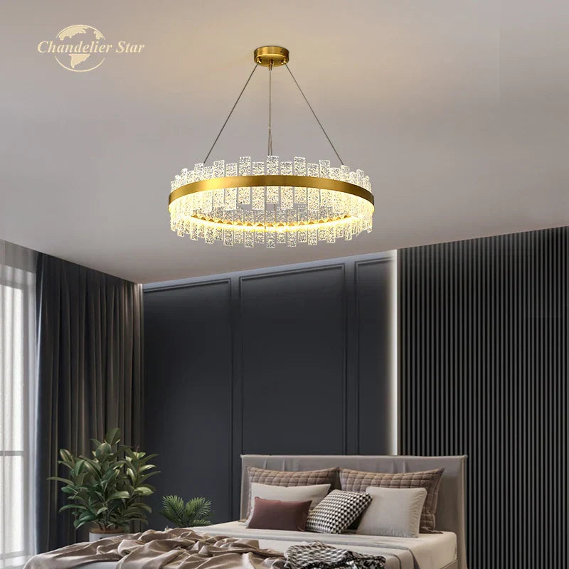 LED Round Glass Chandelier: Modern Nordic Stainless Steel Pendant Light for Bedroom & Living Room