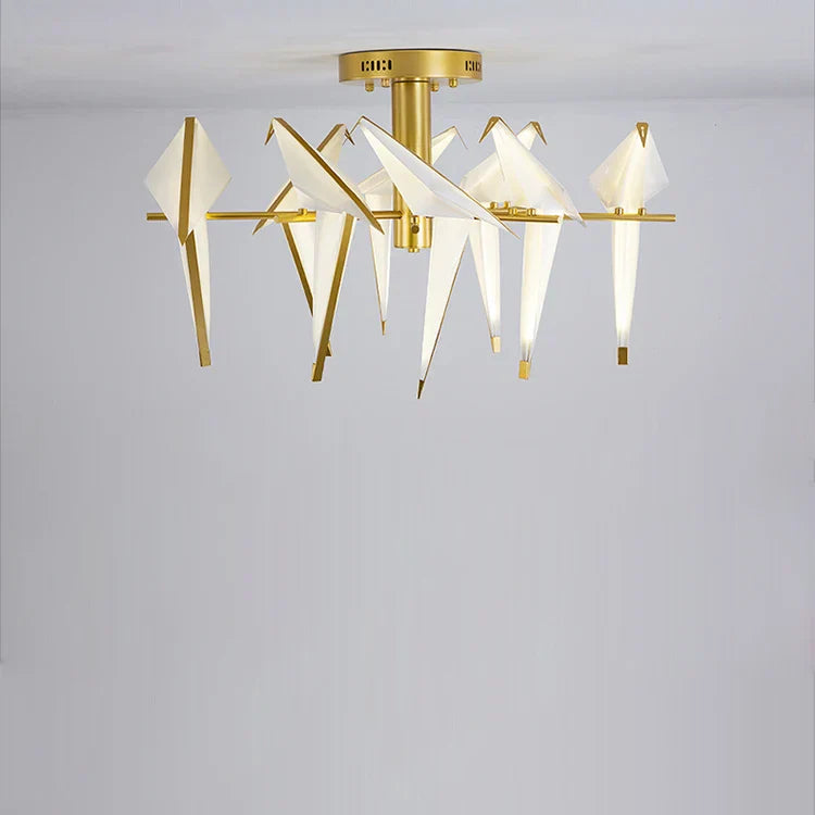 Love Bird Chandelier Lighting - White Gold Designer Lustre for Dining Room
