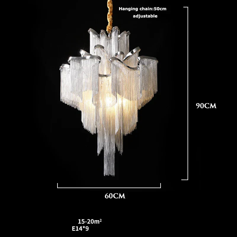 Retro Vintage LED Aluminum Chandelier Lighting in Gold Chrome Silver