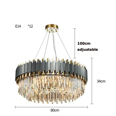 Art Deco Golden Crystal Chandelier LED Hanging Lamp