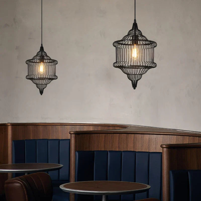 Cage Light Frame Pendant Industrial Single Head Black Nordic Creative Fixture
