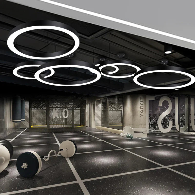 Modern Iron Art Circle LED Pendant Lights - Black White Metal Ringoffsetof.