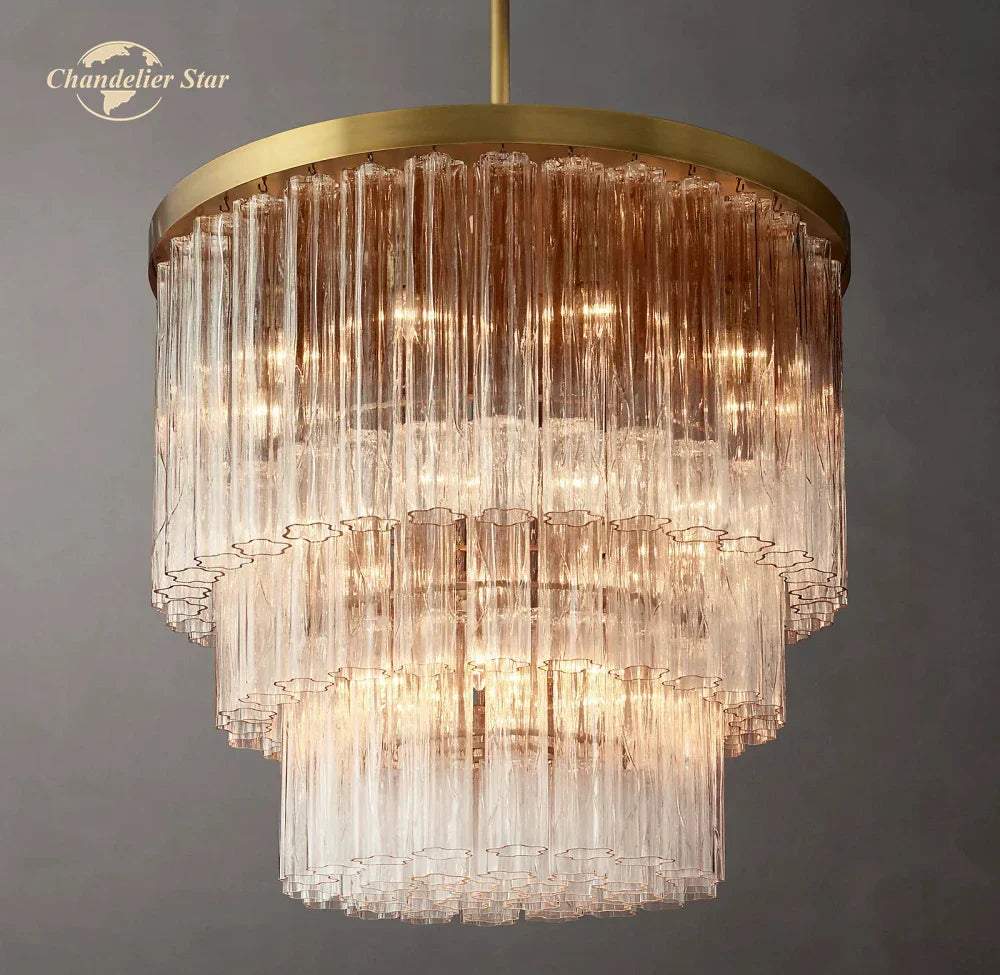 Cielo Glass Chandelier Three-Tier Round Hanging Lights for Living Dining Room