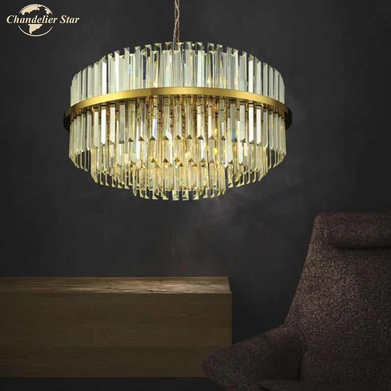 Round Gold Crystal Glass Pendant Light for Luxury Decor