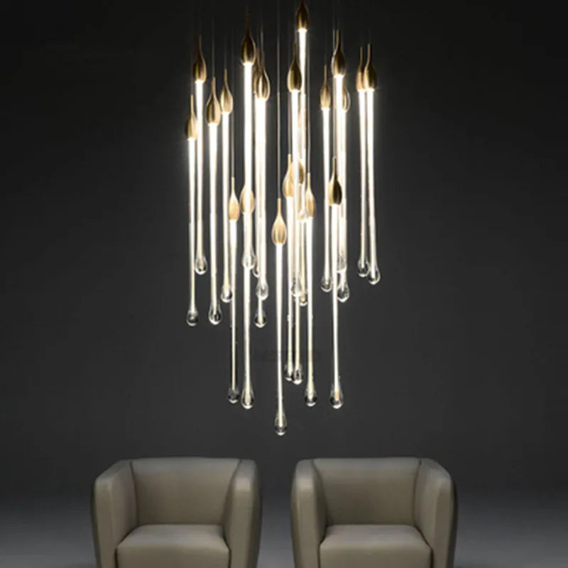 Luxury Crystal Chandelier - Gold Rectangle LED Staircase Dining Kitchen Lighting