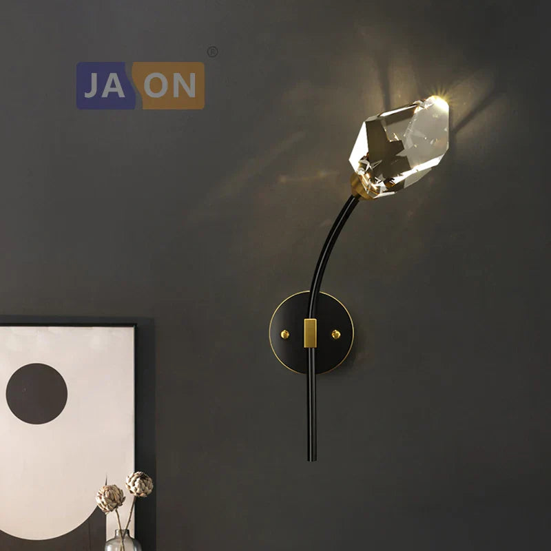 Black Gold Copper Crystal LED Wall Sconce Light for Bedroom Corridor