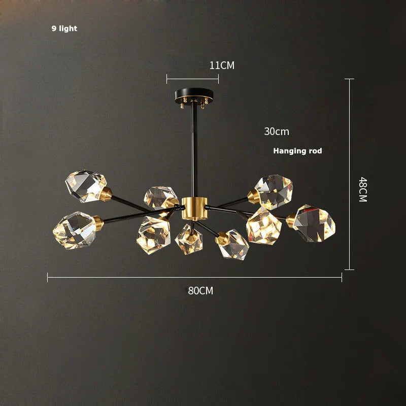 Black Crystal Copper LED Chandelier for Dining Room - Art Deco Hanging Lamp