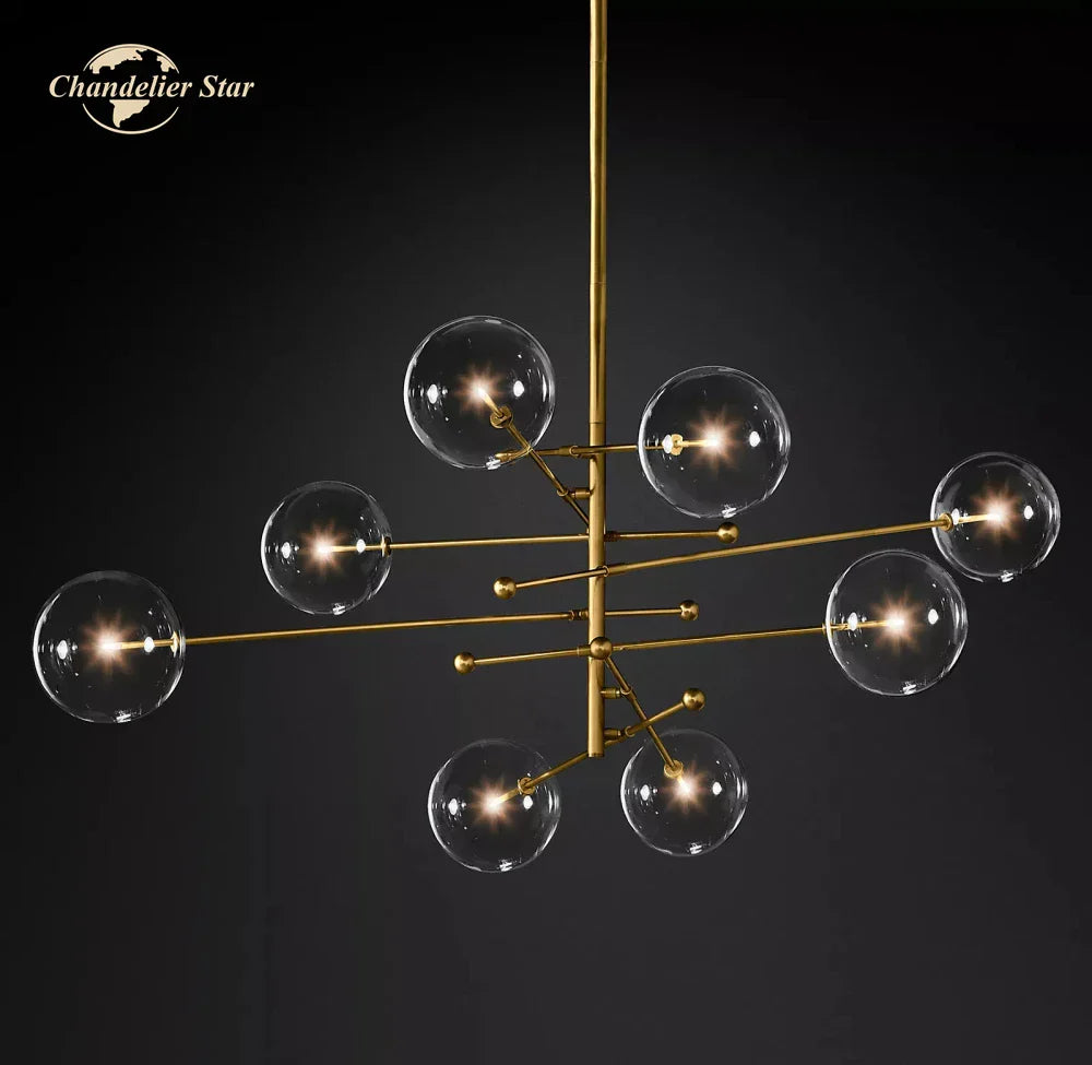 Modern Black Brass Chandelier Clear Glass Globe Island Pendant Lights