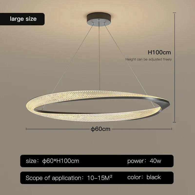 Black Circle Chrome Chandelier for Indoor Living Room Bedroom Kitchen Loft Office Hall