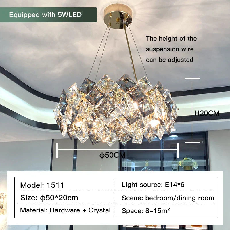 Crystal Chandelier: High-End LED Pendant Light for Living Room, Dining Room & Kitchen