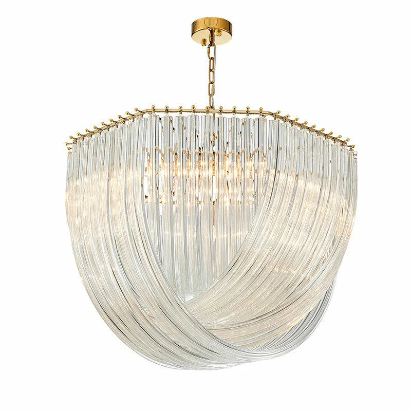 Lustre Plate Metal LED Pendant Light Glass Chain Hanging Lamp