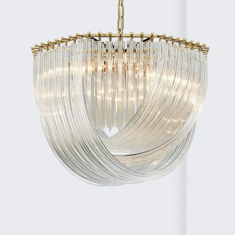 Lustre Plate Metal LED Pendant Light Glass Chain Hanging Lamp
