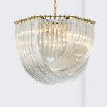 Lustre Plate Metal LED Pendant Light Glass Chain Hanging Lamp