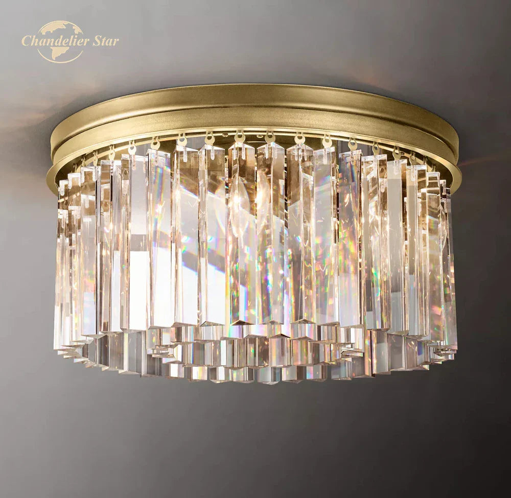 Modern Brass Chrome Black Crystal Ceiling Lights for Bedroom and Living Room