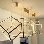 Luxury Golden Square LED Chandelier | Modern Art Design for Living Room Lobby