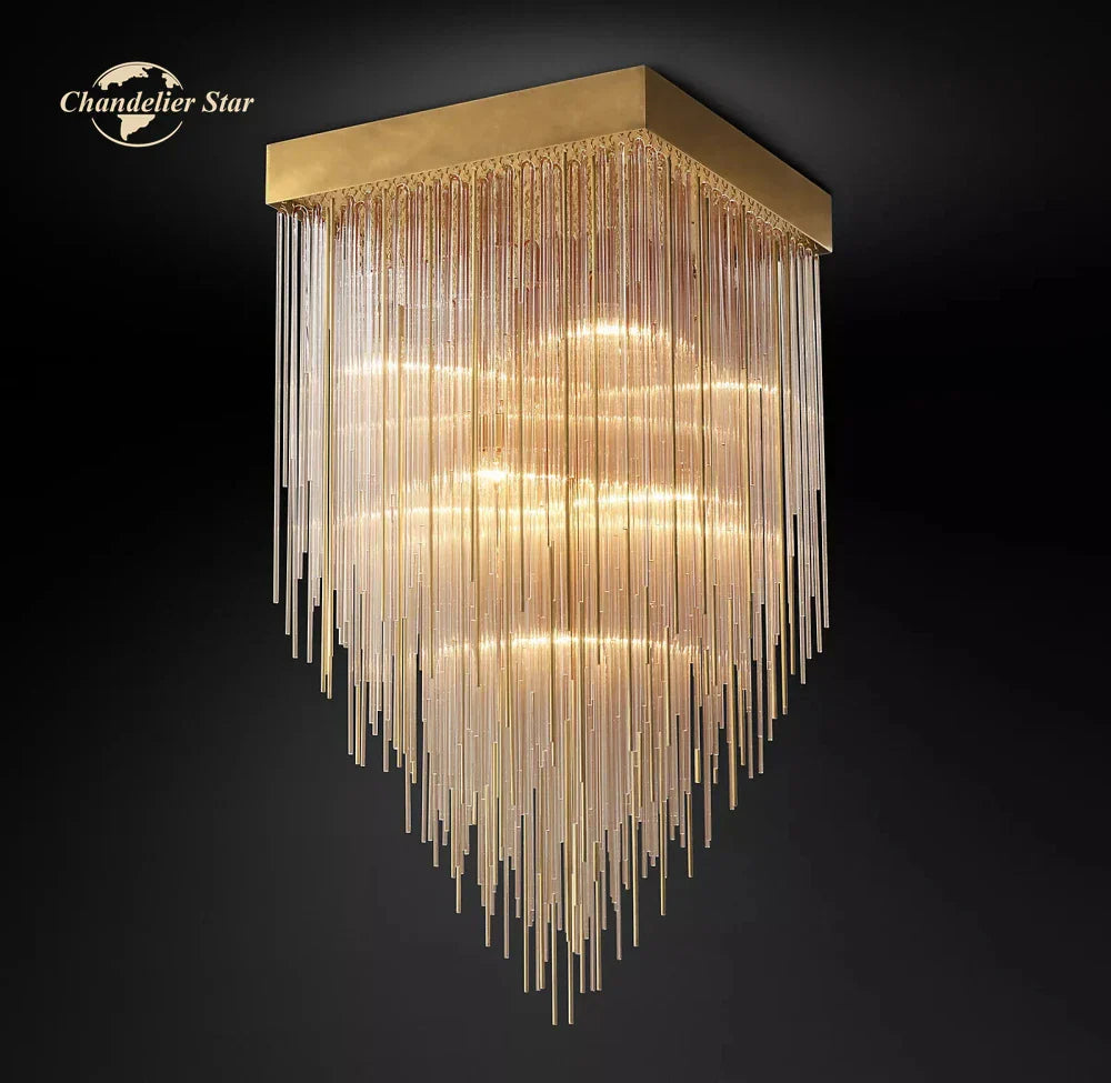 Cascada LED Glass Chandelier: Stylish Square Pendant Light for Home Decor