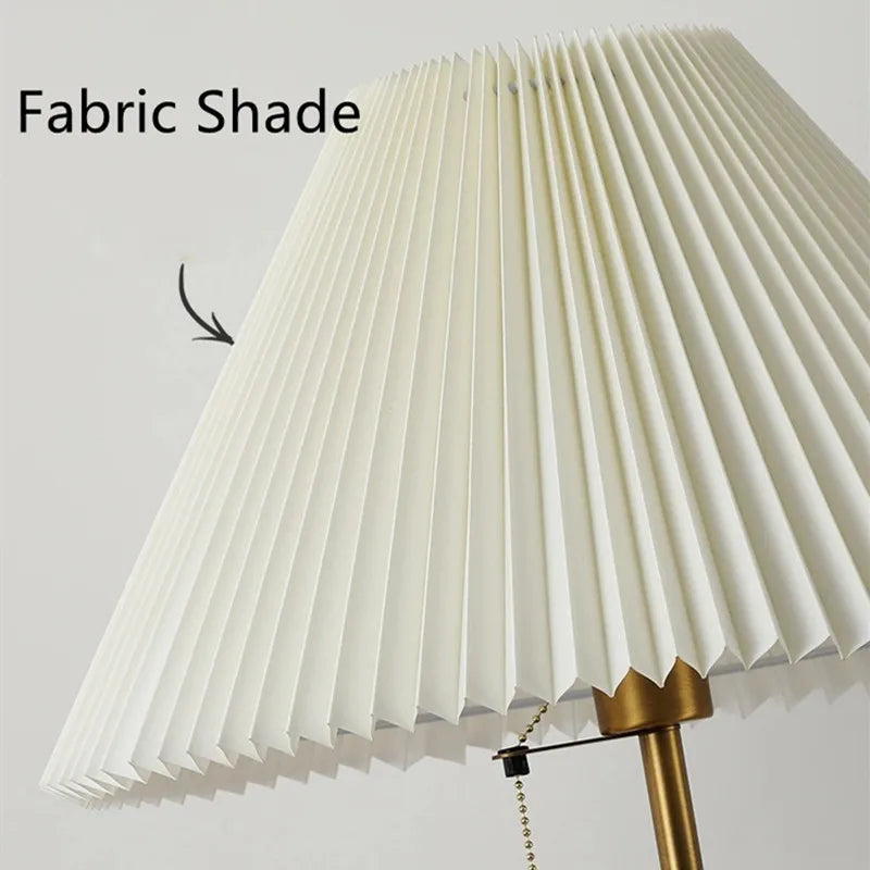 Pleated Wood Floor Lamp with White Fabric Shade