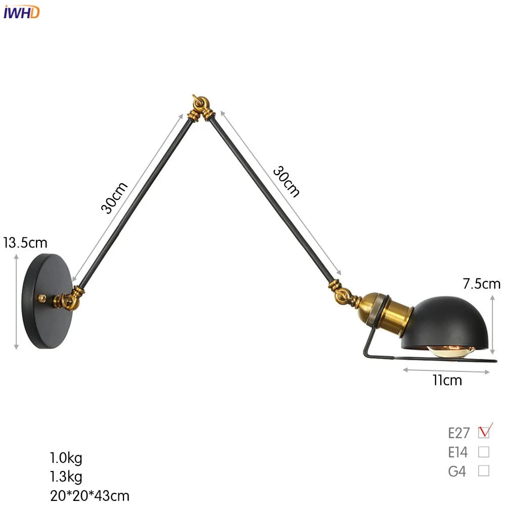 Antique Black Wall Lamp Vintage Industrial Sconce LED Applique Murale