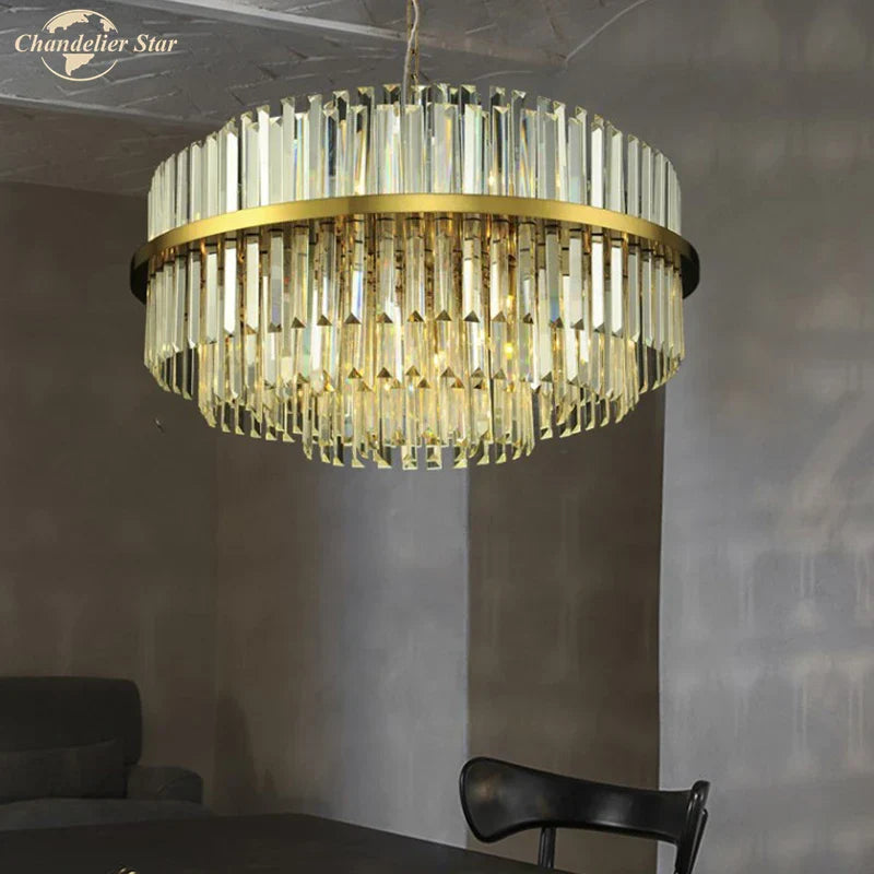 Round Gold Crystal Glass Pendant Light for Luxury Decor